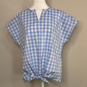 Kim Rogers Light Blue and White Gingham Tie-Front Blouse